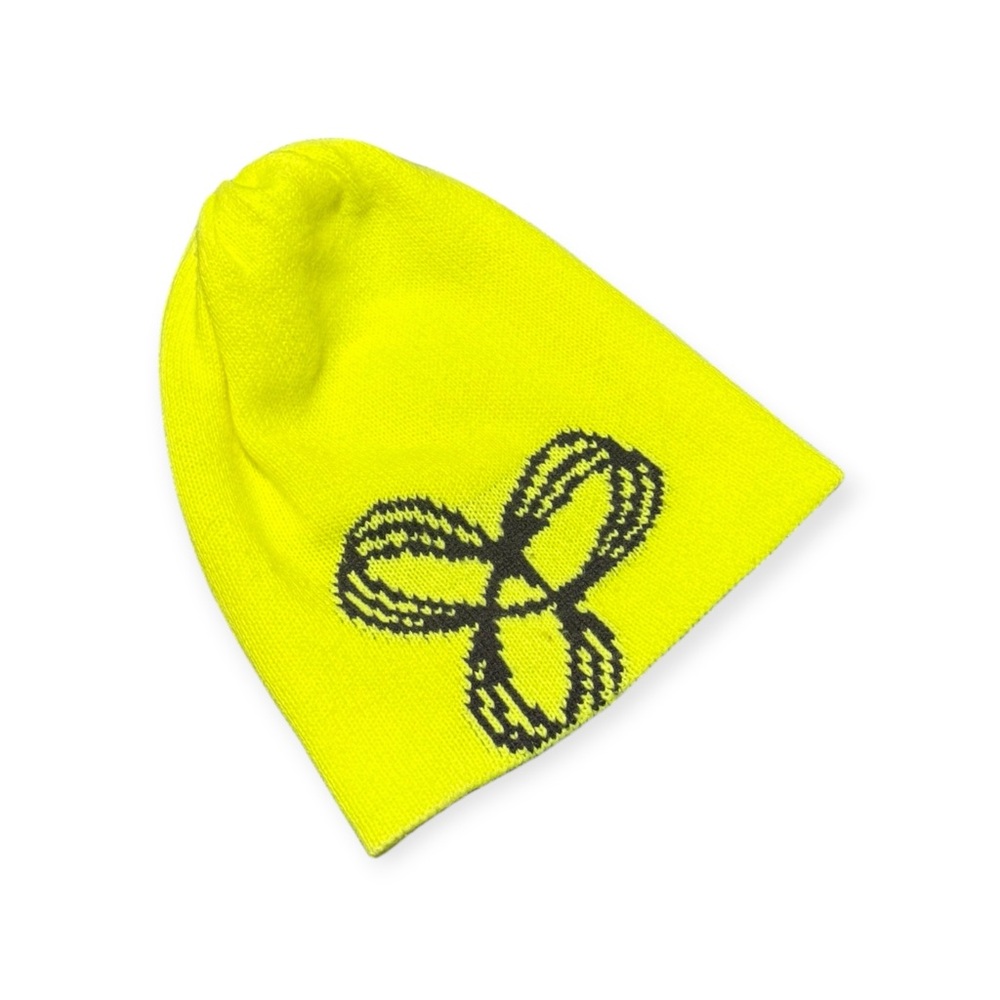 Aritzia TNA Knit Beanie Toque Neon Yellow Purple Logo Warm Winter Hat Gear